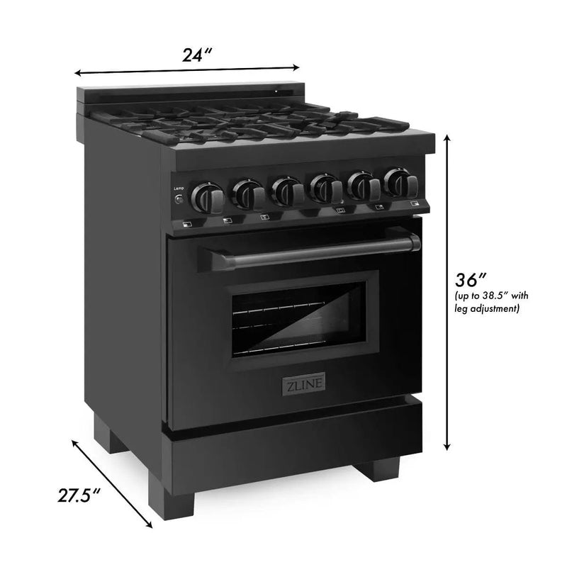 ZLINE 24" Black Stainless, Gas Burner, Electric Oven Range, RAB-24 by Farmhouse Kitchen and Bath
