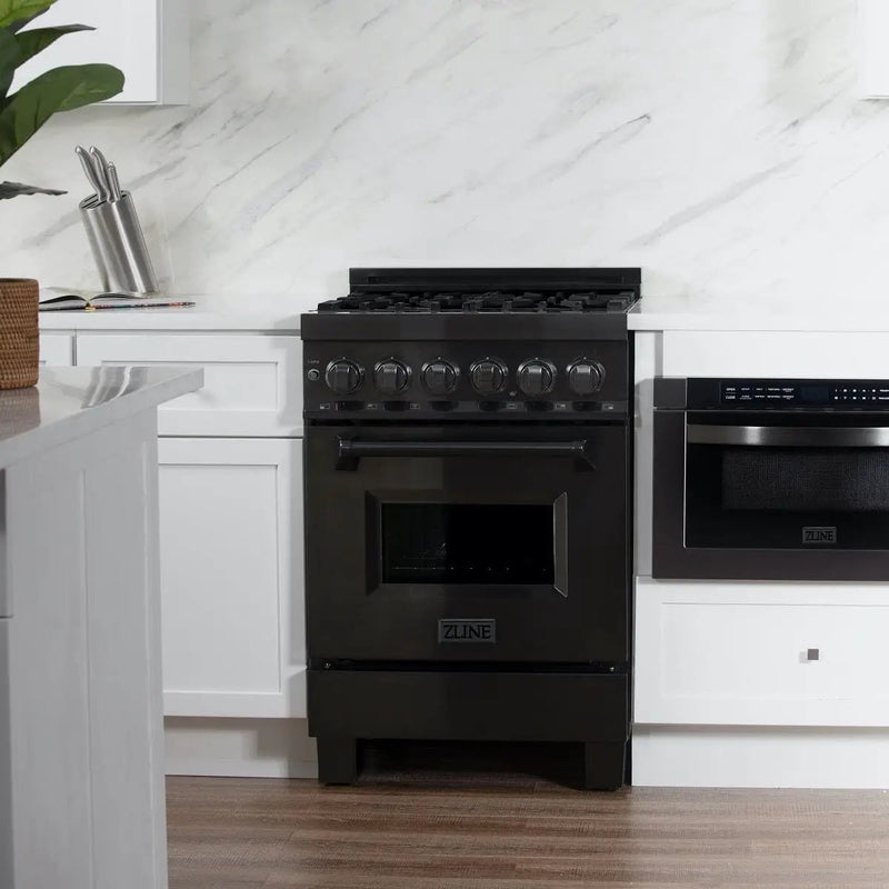ZLINE 24" Black Stainless, Gas Burner, Electric Oven Range, RAB-24 by Farmhouse Kitchen and Bath