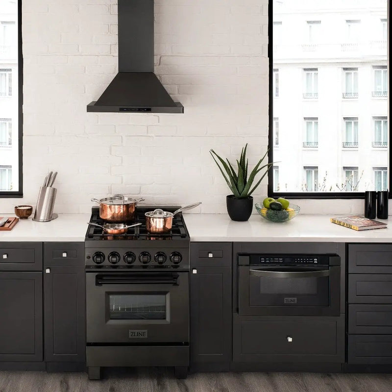 ZLINE 24" Black Stainless, Gas Burner, Electric Oven Range, RAB-24 by Farmhouse Kitchen and Bath