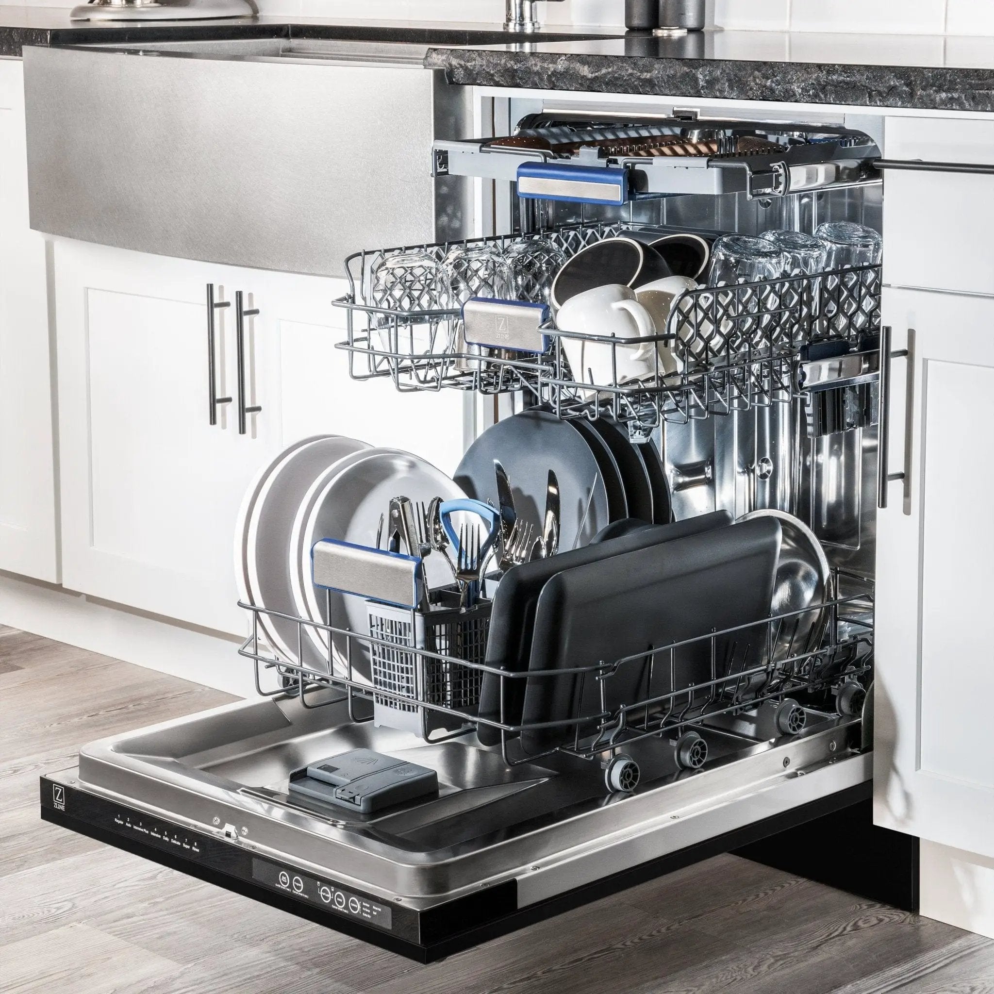 ZLINE 24" Dishwasher in Black Matte panel, Stainless Tub, DWV-BLM-24 by Farmhouse Kitchen and Bath