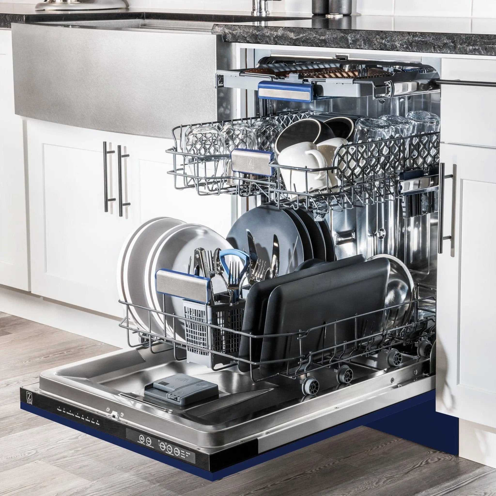 ZLINE 24" Dishwasher in Blue gloss panel, Stainless Tub, DWV-BG-24 by Farmhouse Kitchen and Bath
