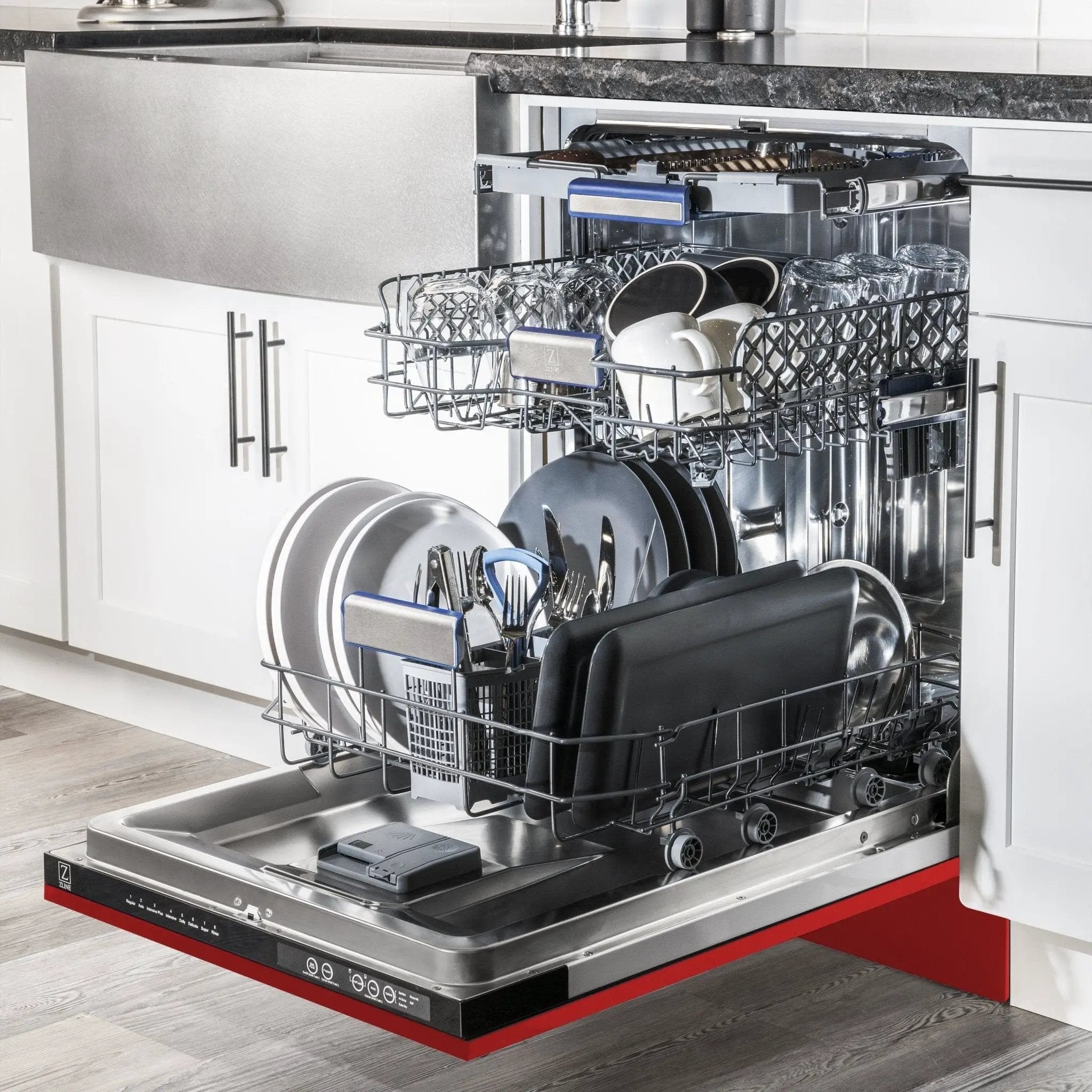 ZLINE 24" Dishwasher in Red Matt panel, Stainless Tub, DWV-RM-24 by Farmhouse Kitchen and Bath
