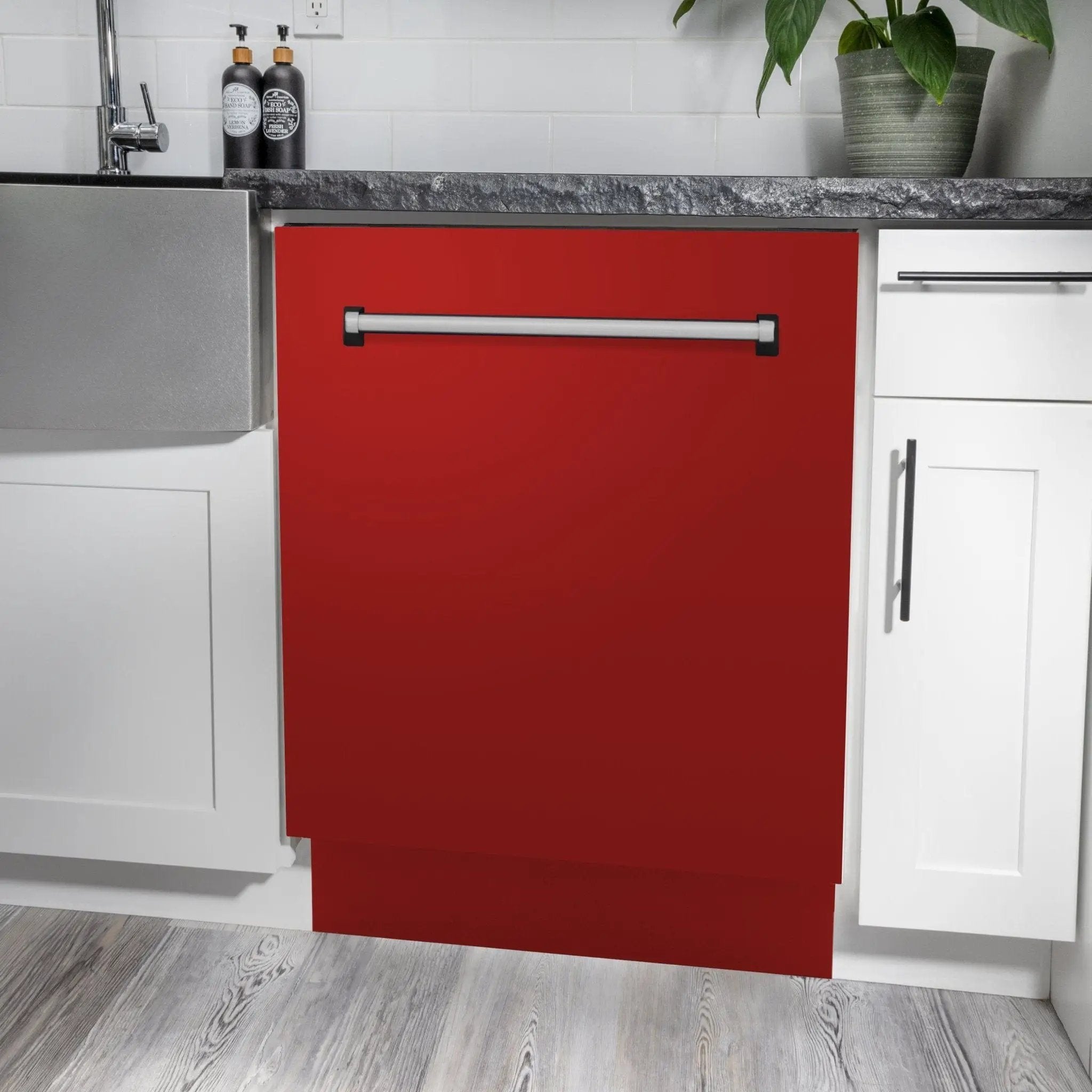 ZLINE 24" Dishwasher in Red Matt panel, Stainless Tub, DWV-RM-24 by Farmhouse Kitchen and Bath