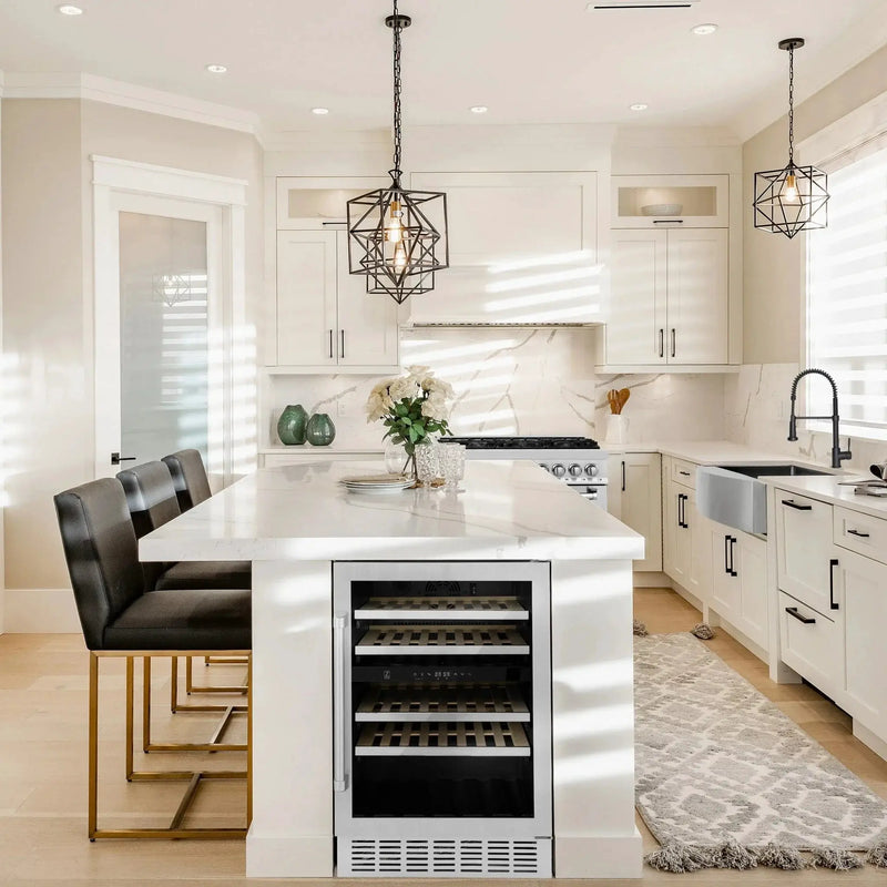 ZLINE 24" Dual Zone 44-Bottle Wine Cooler in Stainless Steel with Wood Shelf RWV-UD-24 by Farmhouse Kitchen and Bath