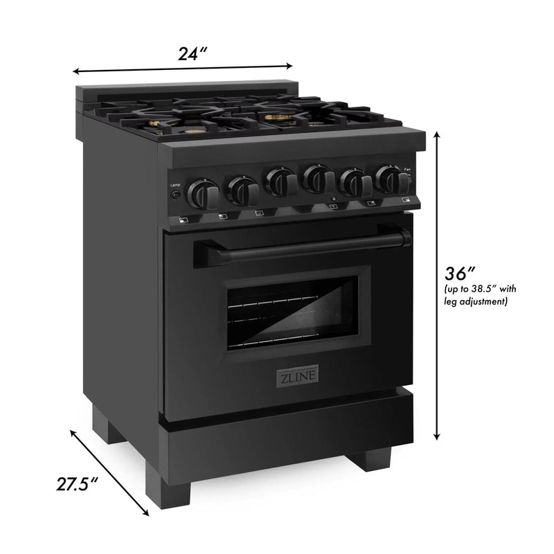 ZLINE 24" Gas Range, Black Stainless Steel, RGB-24 by Farmhouse Kitchen and Bath