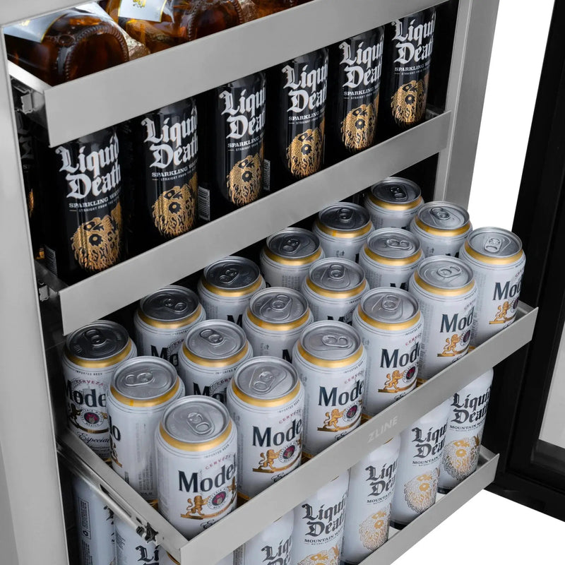 ZLINE 24 in. Touchstone 151 Can Beverage Fridge With Panel Ready Glass Door RBSPO-24 by Farmhouse Kitchen and Bath