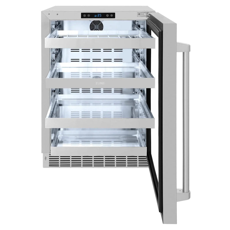 ZLINE 24 in. Touchstone 151 Can Beverage Fridge With Stainless Steel Glass Door RBSO-GS-24 by Farmhouse Kitchen and Bath