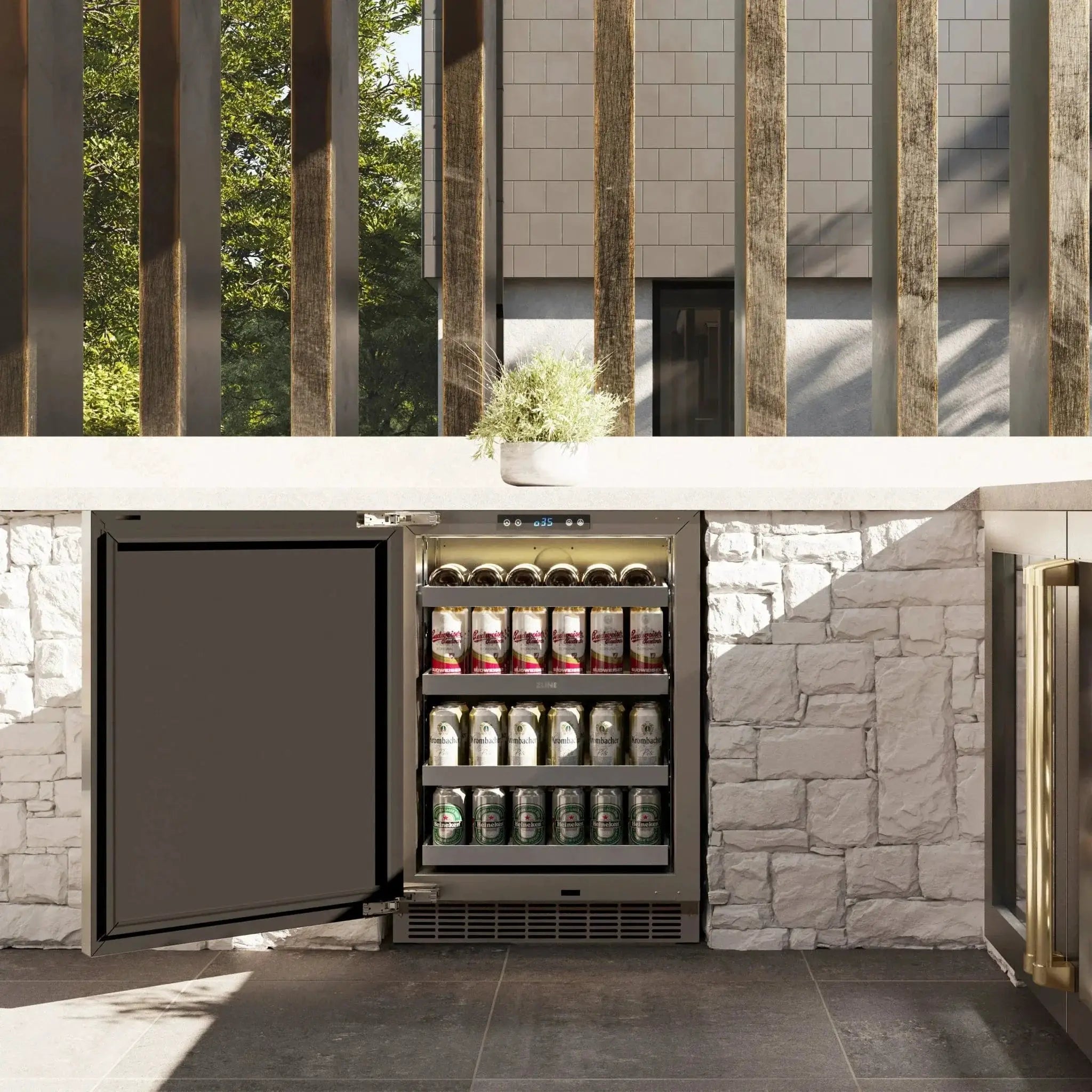 ZLINE 24 in. Touchstone Beverage Fridge, Solid Stainless Door, Champagne Bronze Handle RBSOZ-ST-24-CB by Farmhouse Kitchen and Bath
