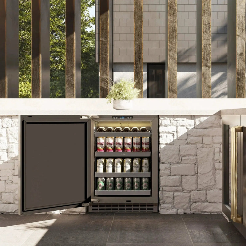 ZLINE 24 in. Touchstone Beverage Fridge, Solid Stainless Door, Champagne Bronze Handle RBSOZ-ST-24-CB by Farmhouse Kitchen and Bath