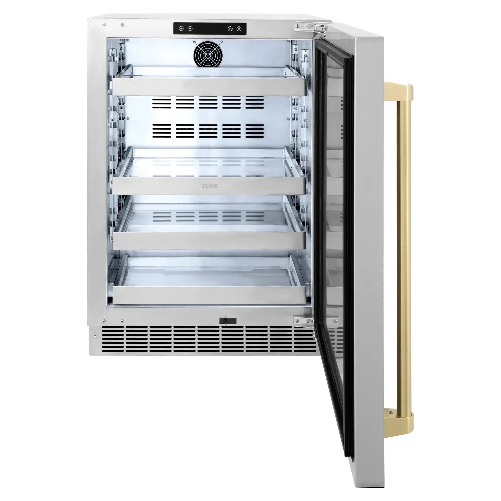ZLINE 24 in. Touchstone Beverage Fridge, Solid Stainless Door, Champagne Bronze Handle RBSOZ-ST-24-CB by Farmhouse Kitchen and Bath