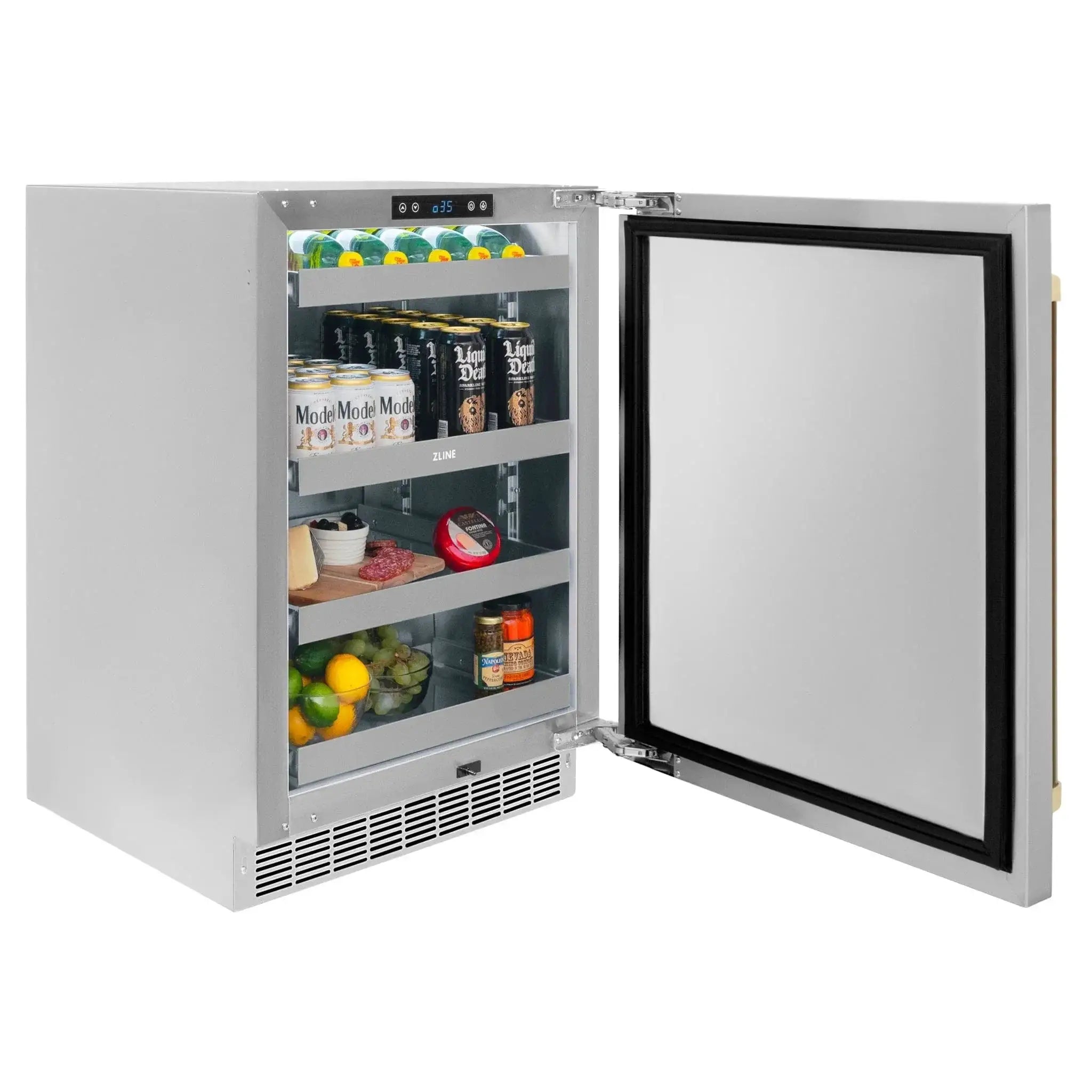 ZLINE 24 in. Touchstone Beverage Fridge, Solid Stainless Door, Champagne Bronze Handle RBSOZ-ST-24-CB by Farmhouse Kitchen and Bath