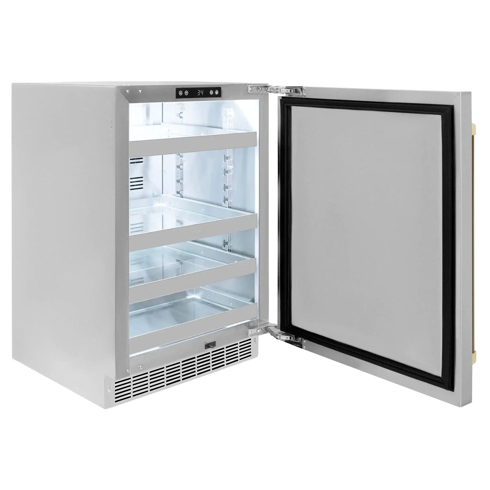 ZLINE 24 in. Touchstone Beverage Fridge, Solid Stainless Door, Champagne Bronze Handle RBSOZ-ST-24-CB by Farmhouse Kitchen and Bath