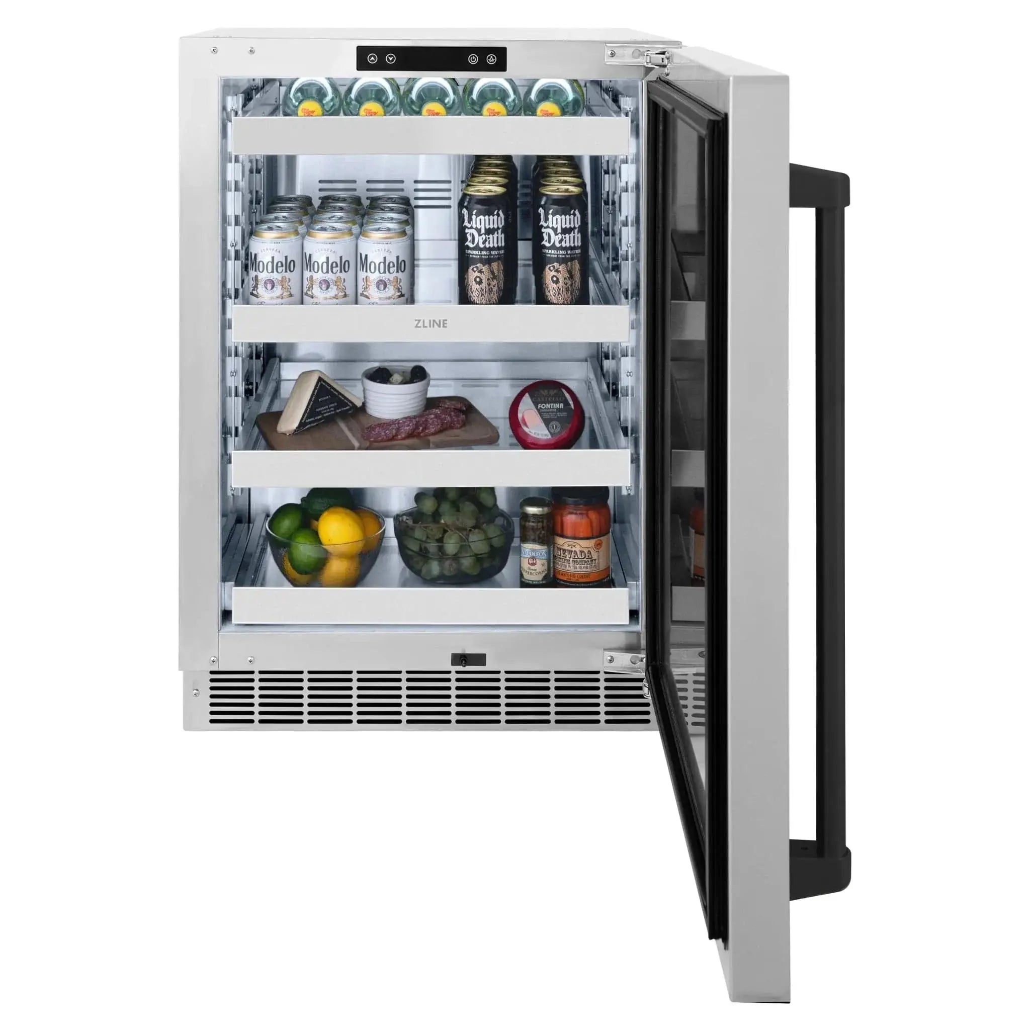 ZLINE 24 in. Touchstone Beverage Fridge, Solid Stainless Door, Matte Black Handle RBSOZ-ST-24-MB by Farmhouse Kitchen and Bath