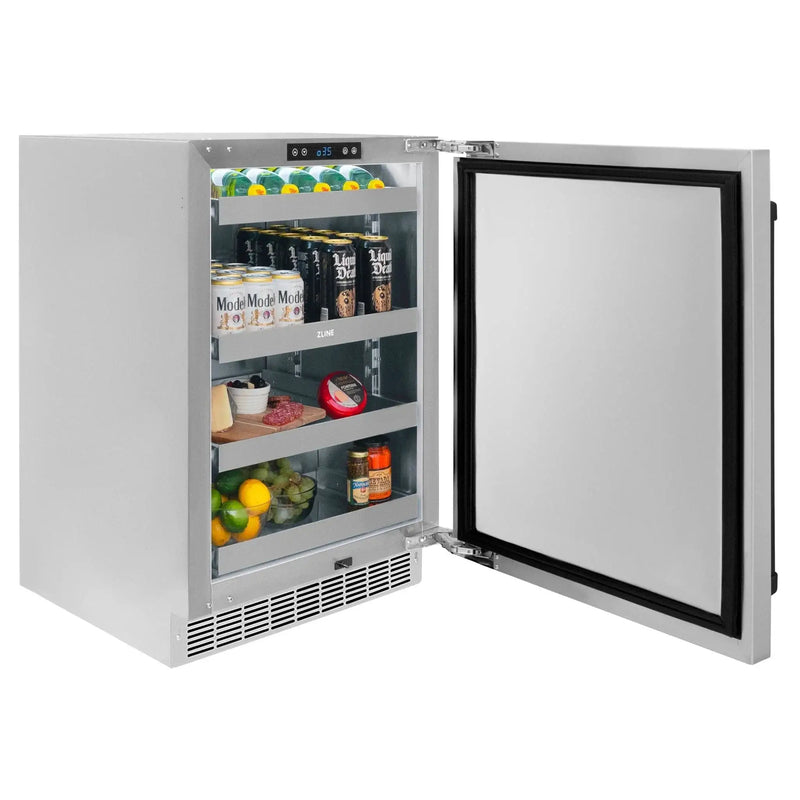 ZLINE 24 in. Touchstone Beverage Fridge, Solid Stainless Door, Matte Black Handle RBSOZ-ST-24-MB by Farmhouse Kitchen and Bath