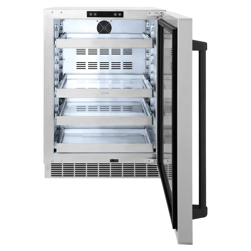 ZLINE 24 in. Touchstone Beverage Fridge, Solid Stainless Door, Matte Black Handle RBSOZ-ST-24-MB by Farmhouse Kitchen and Bath