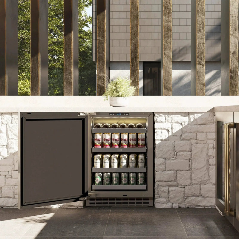 ZLINE 24 in. Touchstone Beverage Fridge, Solid Stainless Door, Polished Gold Handle RBSOZ-ST-24-G by Farmhouse Kitchen and Bath