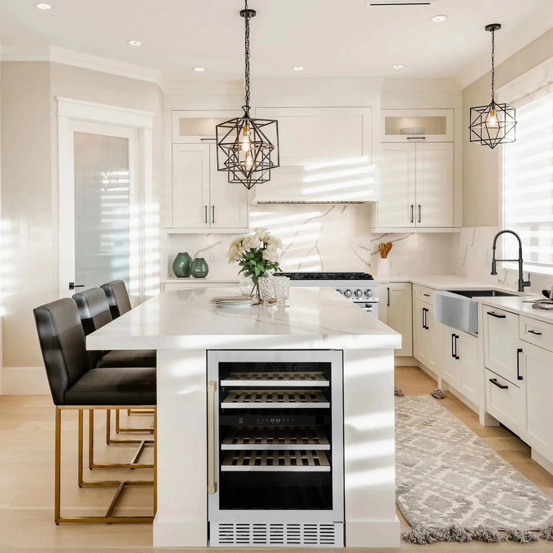 ZLINE 24" Monument Autograph Edition Dual Zone 44-Bottle Wine Cooler in Stainless Steel with Champagne Bronze Accents RWVZ-UD-24-CB by Farmhouse Kitchen and Bath