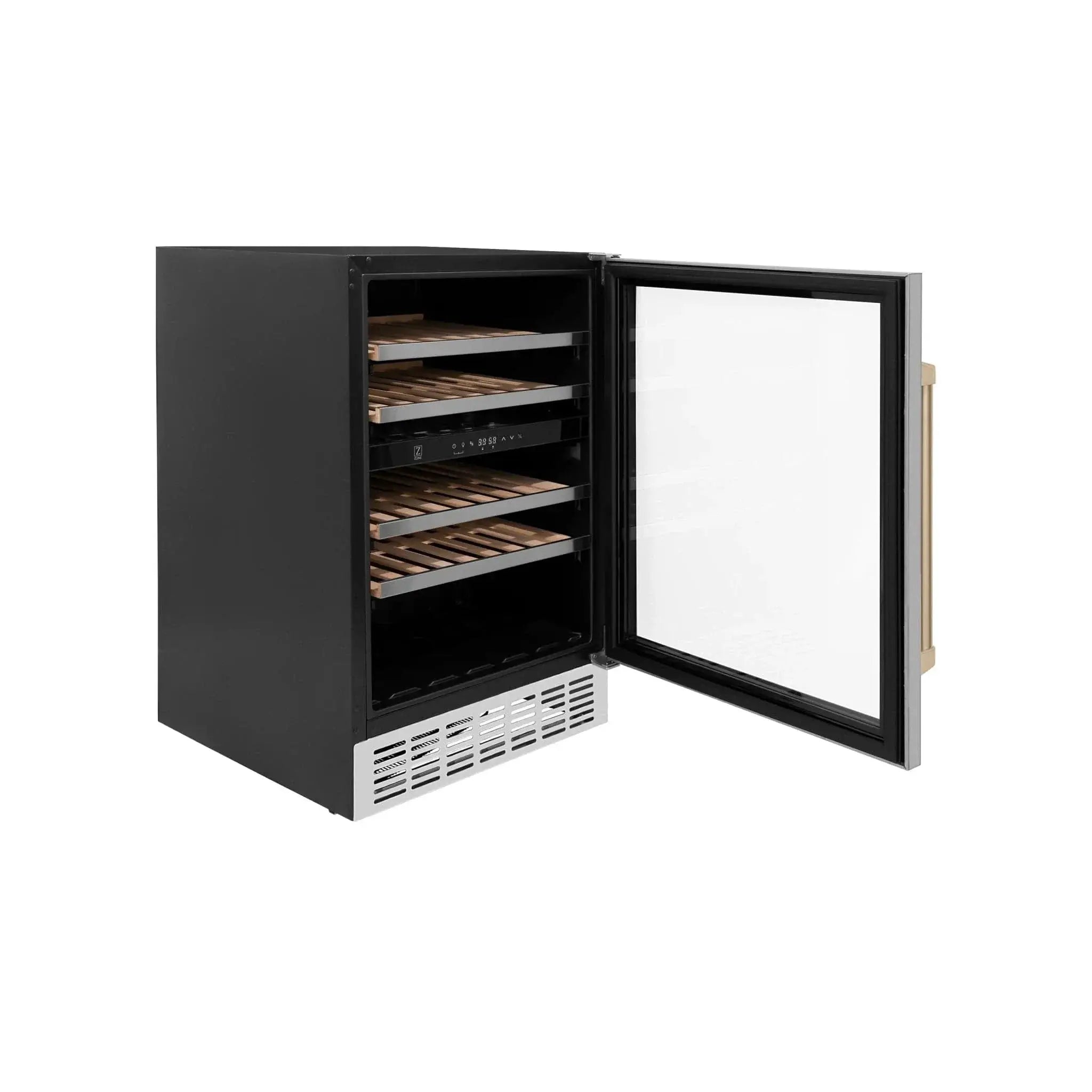 ZLINE 24" Monument Autograph Edition Dual Zone 44-Bottle Wine Cooler in Stainless Steel with Champagne Bronze Accents RWVZ-UD-24-CB by Farmhouse Kitchen and Bath