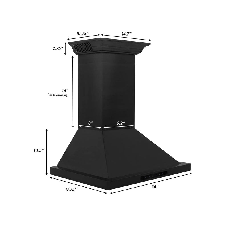 ZLINE 24" Wall Black Stainless Range Hood, Crown Sound, BSKBNCRN-BT-24 by Farmhouse Kitchen and Bath