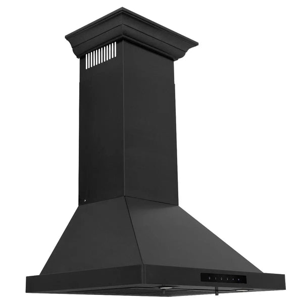 ZLINE 24" Wall Mount Range Hood In Black Stainless Steel With Crown Molding, BSKBNCRN-24