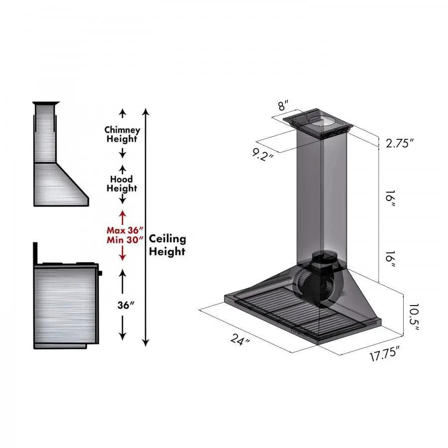 ZLINE 24" Wall Mount Range Hood, Stainless Steel, KBCRN-24 by Farmhouse Kitchen and Bath