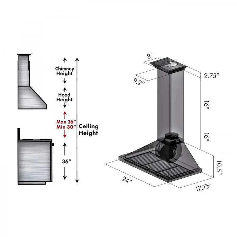 ZLINE 24" Wall Mount Range Hood, Stainless Steel, KBCRN-24 by Farmhouse Kitchen and Bath