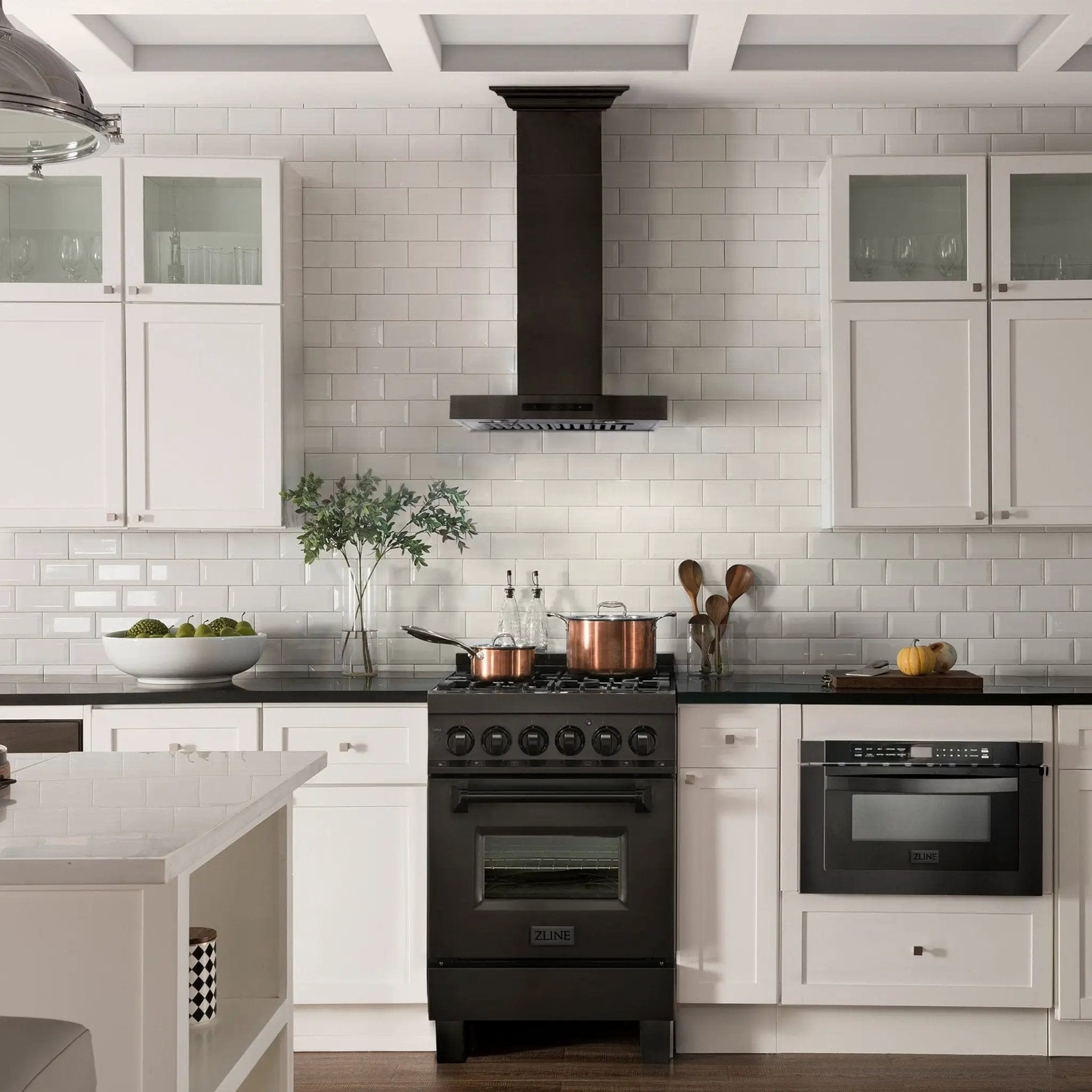 ZLINE 24" Wall Range Hood, Black Stainless, with Crown, BSKENCRN-24 by Farmhouse Kitchen and Bath