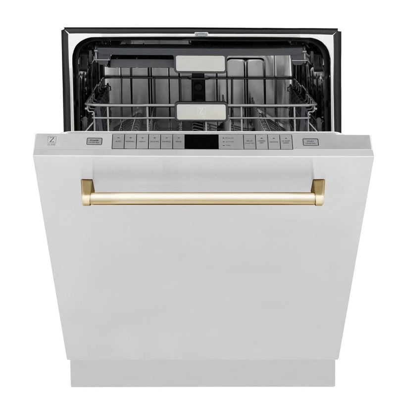 ZLINE 24"Autograph Dishwasher, Stainless, Accent Handle, DWMTZ-304-24-G by Farmhouse Kitchen and Bath