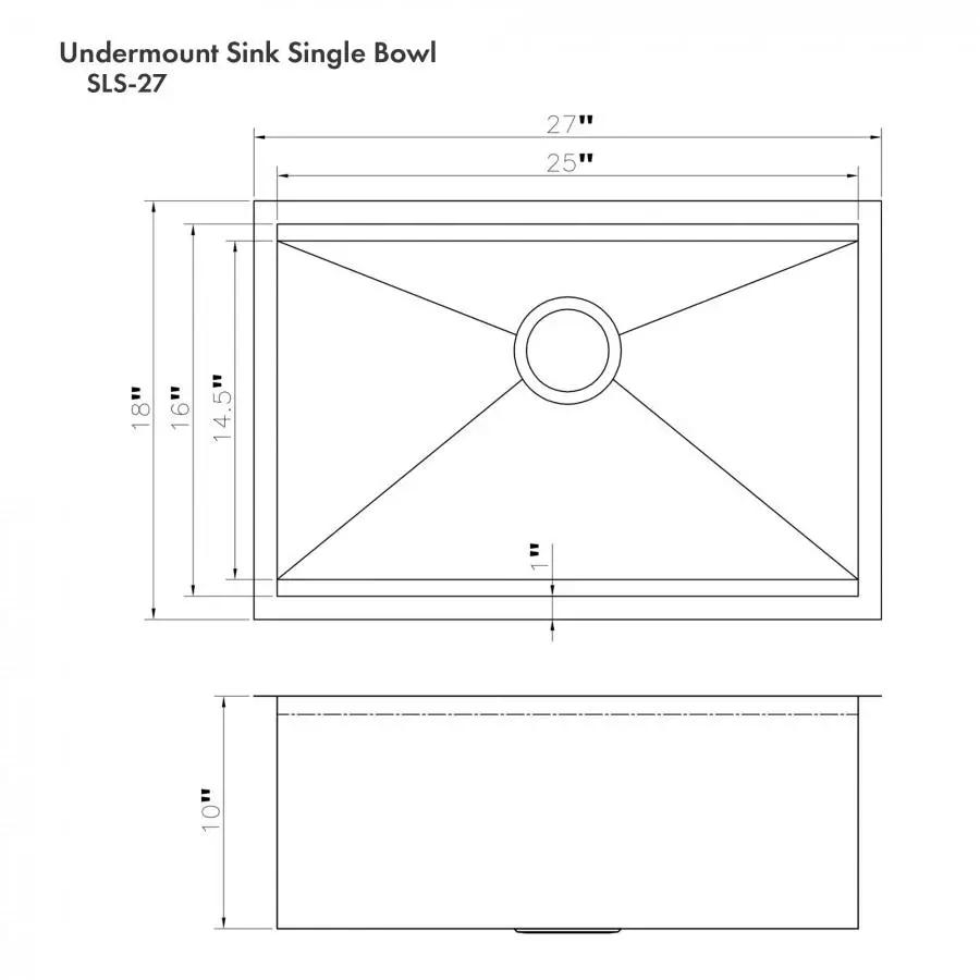 ZLINE 27" Undermount Single Bowl Ledge Sink Stainless Steel, SLS-27 by Farmhouse Kitchen and Bath
