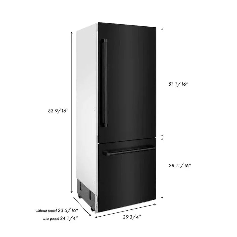 ZLINE 30" 16.1 cu. ft. Built-In 2-Door Bottom Freezer Refrigerator with Internal Water and Ice Dispenser in Black Stainless Steel-RBIV-BS-30 by Farmhouse Kitchen and Bath