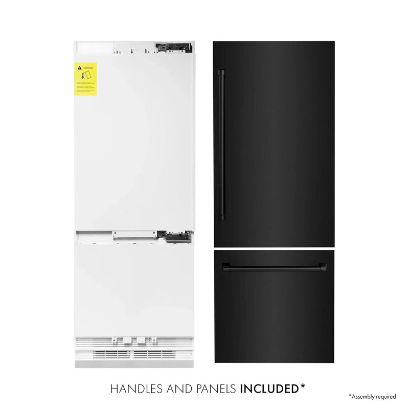 ZLINE 30" 16.1 cu. ft. Built-In 2-Door Bottom Freezer Refrigerator with Internal Water and Ice Dispenser in Black Stainless Steel-RBIV-BS-30 by Farmhouse Kitchen and Bath