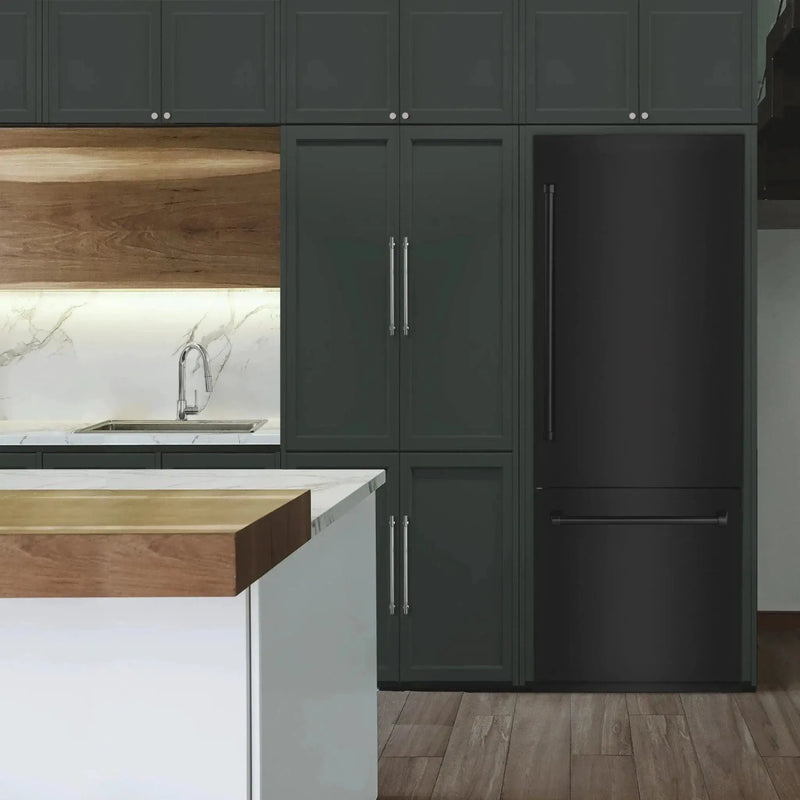 ZLINE 30" 16.1 cu. ft. Built-In 2-Door Bottom Freezer Refrigerator with Internal Water and Ice Dispenser in Black Stainless Steel-RBIV-BS-30 by Farmhouse Kitchen and Bath