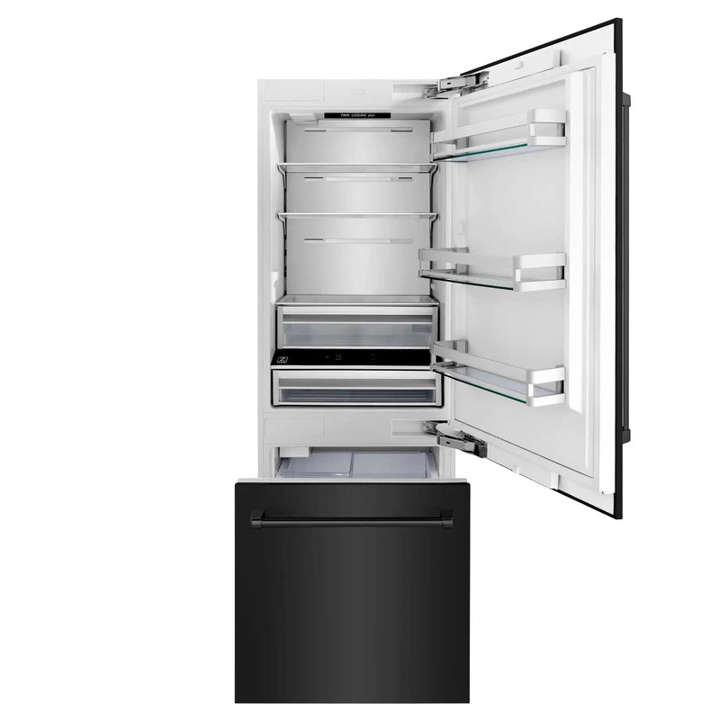 ZLINE 30" 16.1 cu. ft. Built-In 2-Door Bottom Freezer Refrigerator with Internal Water and Ice Dispenser in Black Stainless Steel-RBIV-BS-30 by Farmhouse Kitchen and Bath