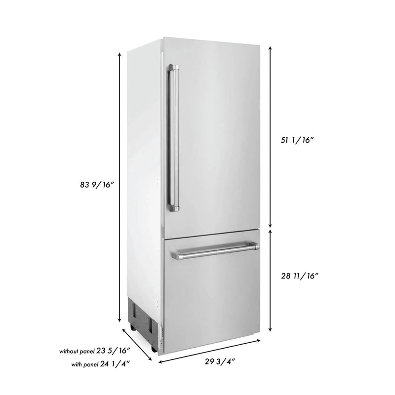 ZLINE 30" 16.1 cu. ft. Panel Ready Built-In 2-Door Bottom Freezer Refrigerator with Internal Water and Ice Dispenser RBIV-30 by Farmhouse Kitchen and Bath