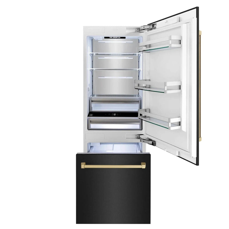 ZLINE 30" Autograph 16.1 cu. ft. 2-Door Bottom Freezer Fridge Water/Ice Dispenser Black Stainless Steel Champagne Bronze Accents RBIVZ-BS-30-CB by Farmhouse Kitchen and Bath