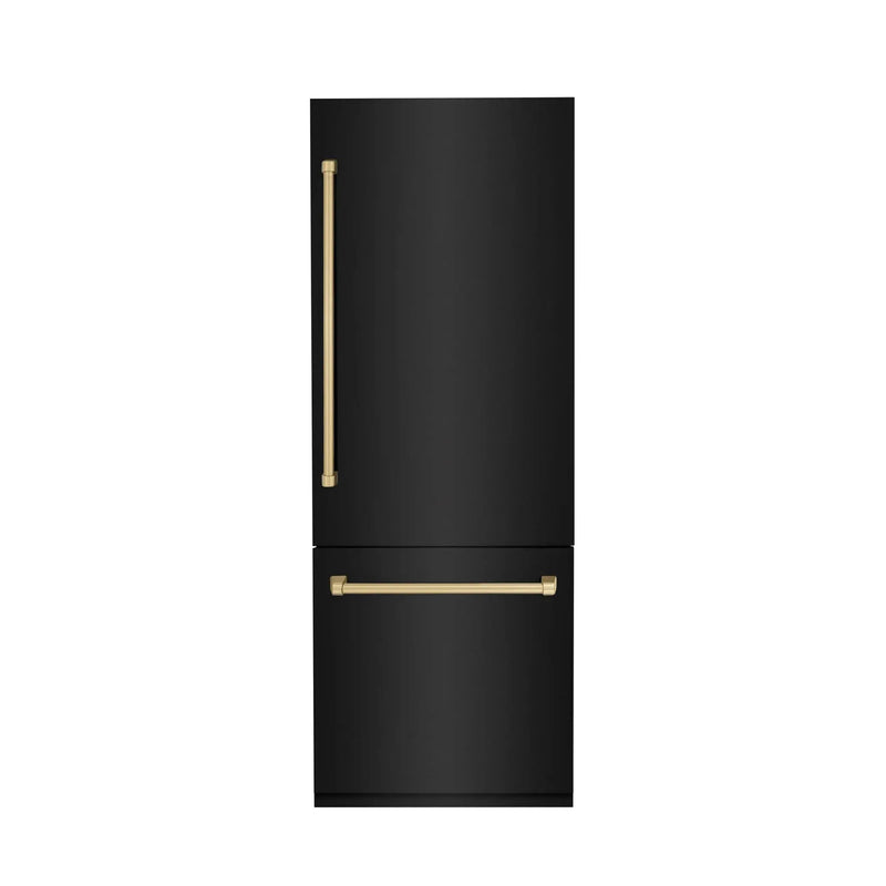 ZLINE 30" Autograph 16.1 cu. ft. 2-Door Bottom Freezer Fridge Water/Ice Dispenser Black Stainless Steel Champagne Bronze Accents RBIVZ-BS-30-CB by Farmhouse Kitchen and Bath