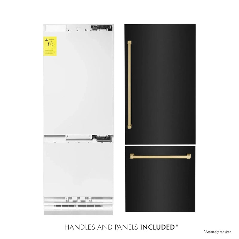 ZLINE 30" Autograph 16.1 cu. ft. 2-Door Bottom Freezer Fridge Water/Ice Dispenser Black Stainless Steel Champagne Bronze Accents RBIVZ-BS-30-CB by Farmhouse Kitchen and Bath