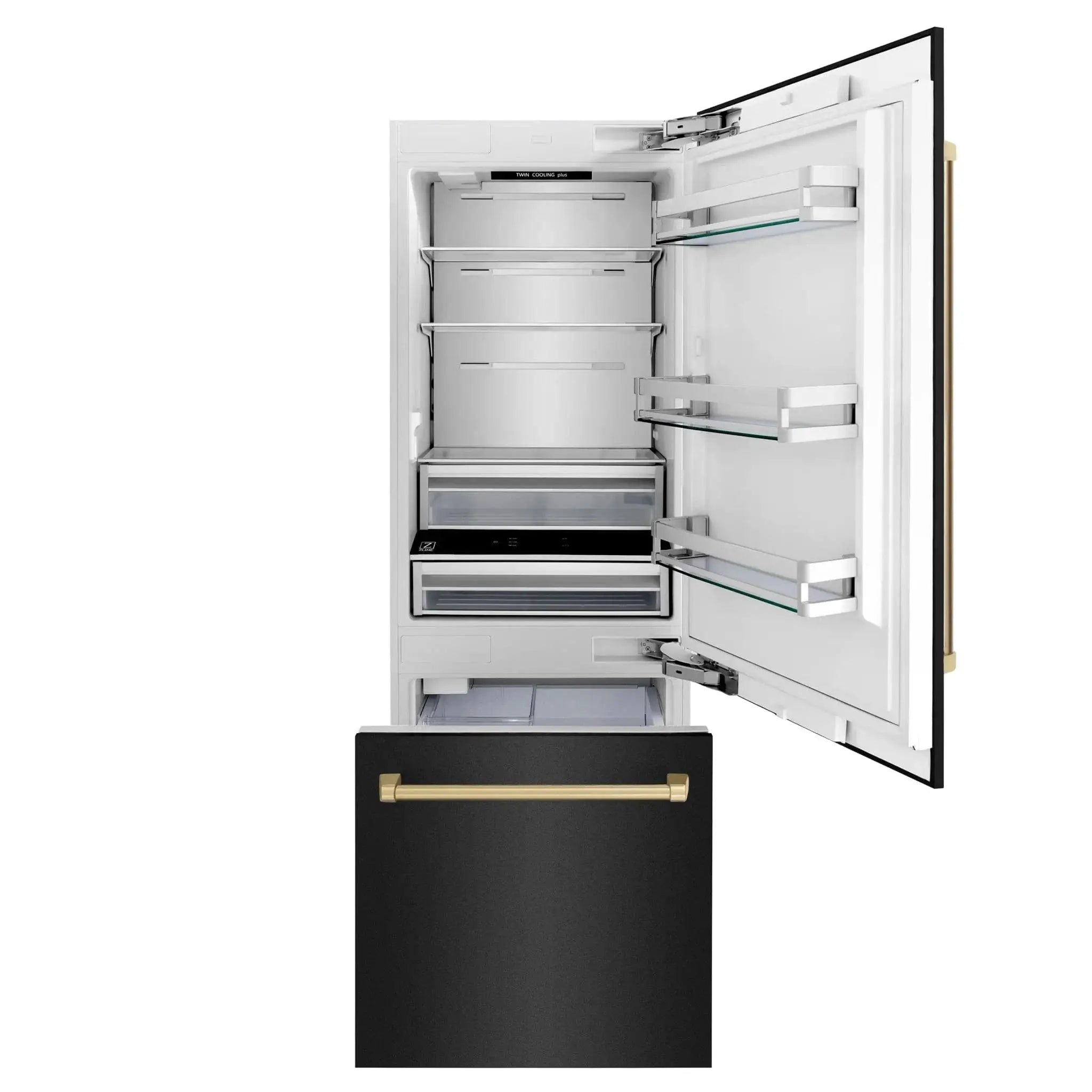 ZLINE 30" Autograph 16.1 cu. ft. 2-Door Bottom Freezer Fridge Water/Ice Dispenser Black Stainless Steel Champagne Bronze Accents RBIVZ-BS-30-CB by Farmhouse Kitchen and Bath