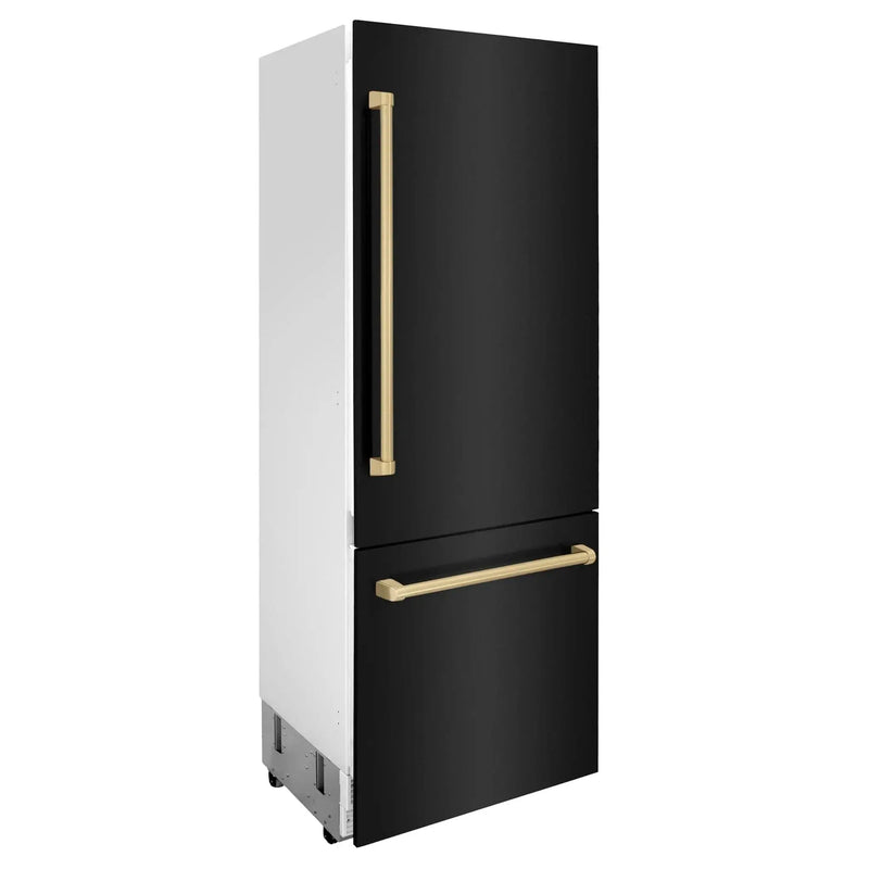 ZLINE 30" Autograph 16.1 cu. ft. 2-Door Bottom Freezer Fridge Water/Ice Dispenser Black Stainless Steel Champagne Bronze Accents RBIVZ-BS-30-CB by Farmhouse Kitchen and Bath