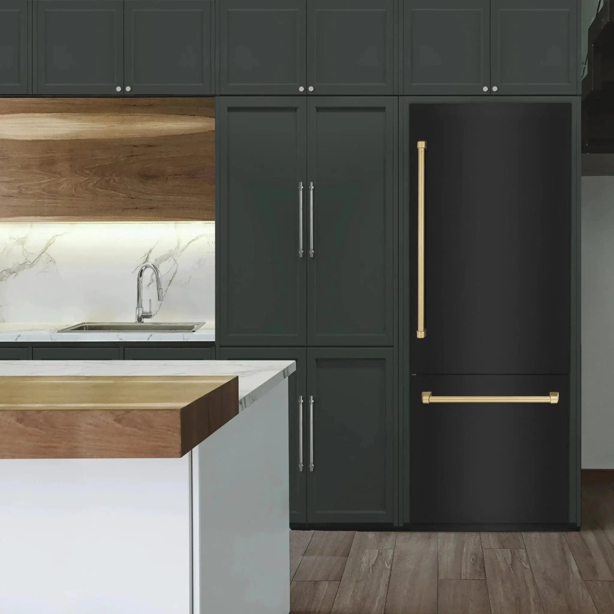 ZLINE 30" Autograph 16.1 cu. ft. 2-Door Bottom Freezer Fridge Water/Ice Dispenser Black Stainless Steel Champagne Bronze Accents RBIVZ-BS-30-CB by Farmhouse Kitchen and Bath