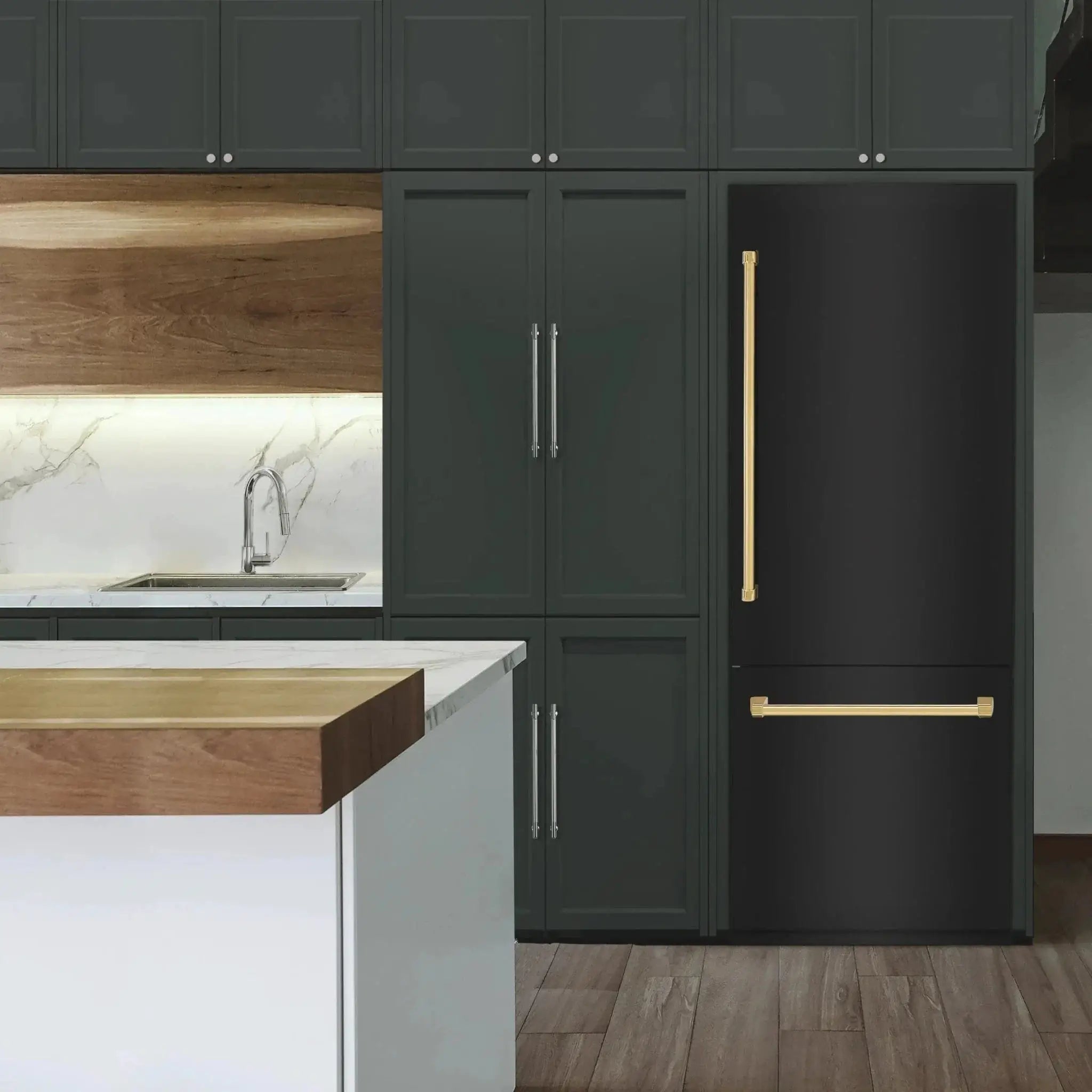 ZLINE 30" Autograph 16.1 cu. ft. 2-Door Bottom Freezer Fridge Water/Ice Dispenser Black Stainless Steel Gold Accents RBIVZ-BS-30-G by Farmhouse Kitchen and Bath
