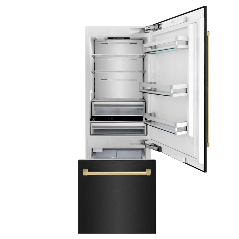 ZLINE 30" Autograph 16.1 cu. ft. 2-Door Bottom Freezer Fridge Water/Ice Dispenser Black Stainless Steel Gold Accents RBIVZ-BS-30-G by Farmhouse Kitchen and Bath