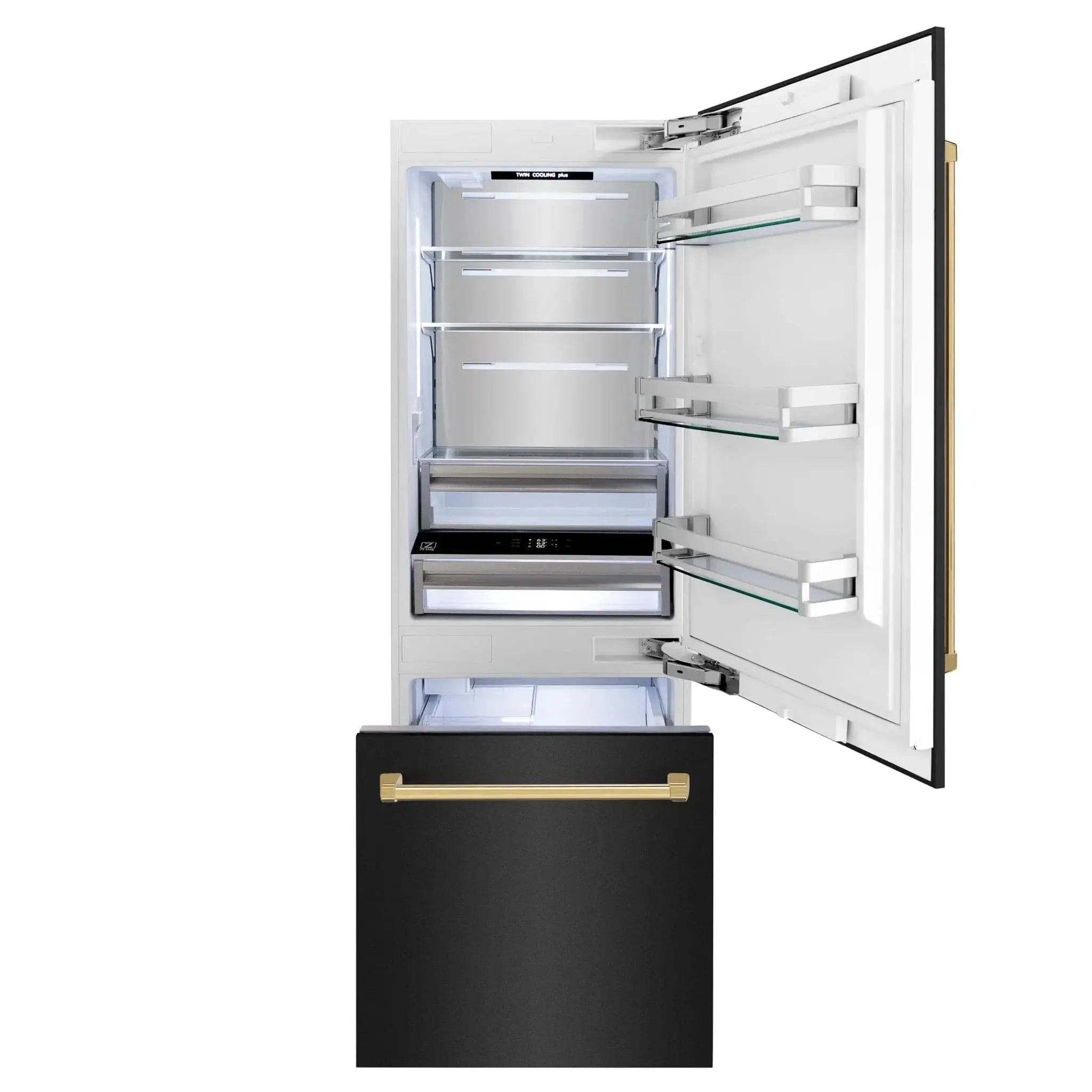 ZLINE 30" Autograph 16.1 cu. ft. 2-Door Bottom Freezer Fridge Water/Ice Dispenser Black Stainless Steel Gold Accents RBIVZ-BS-30-G by Farmhouse Kitchen and Bath