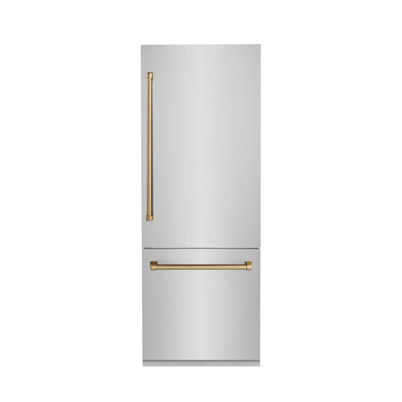 ZLINE 30" Autograph 16.1 cu. ft. 2-Door Bottom Freezer Fridge Water/Ice Dispenser Stainless Steel Champagne Bronze Accents RBIVZ-304-30-CB by Farmhouse Kitchen and Bath