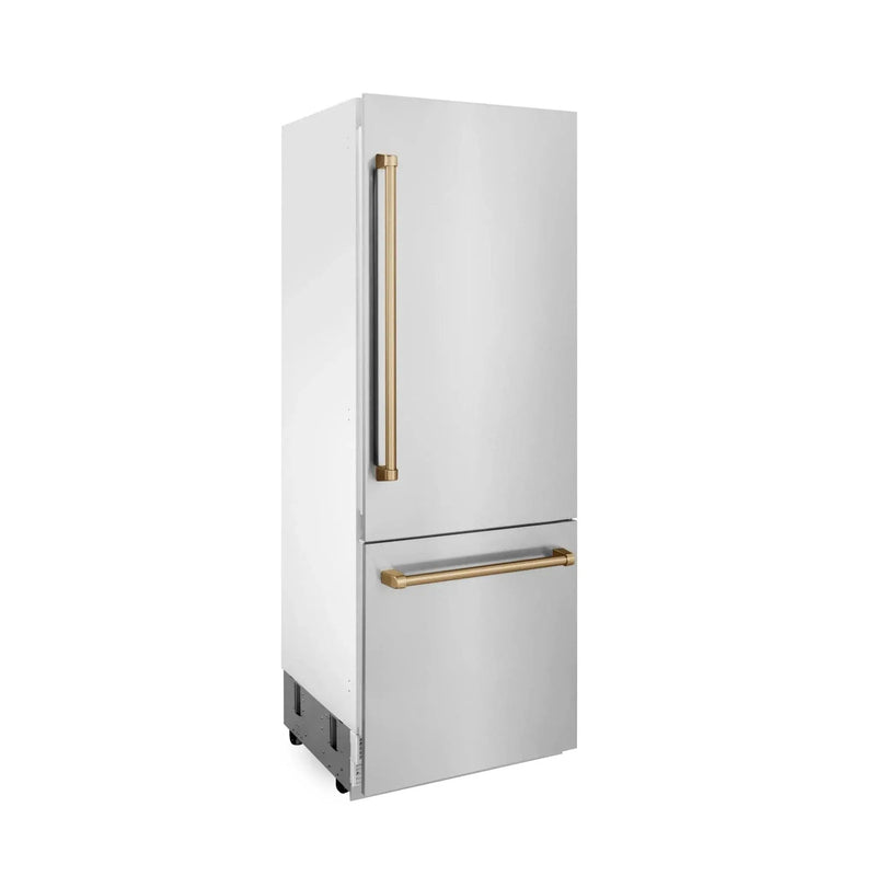 ZLINE 30" Autograph 16.1 cu. ft. 2-Door Bottom Freezer Fridge Water/Ice Dispenser Stainless Steel Champagne Bronze Accents RBIVZ-304-30-CB by Farmhouse Kitchen and Bath