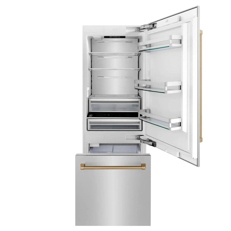 ZLINE 30" Autograph 16.1 cu. ft. 2-Door Bottom Freezer Fridge Water/Ice Dispenser Stainless Steel Champagne Bronze Accents RBIVZ-304-30-CB by Farmhouse Kitchen and Bath