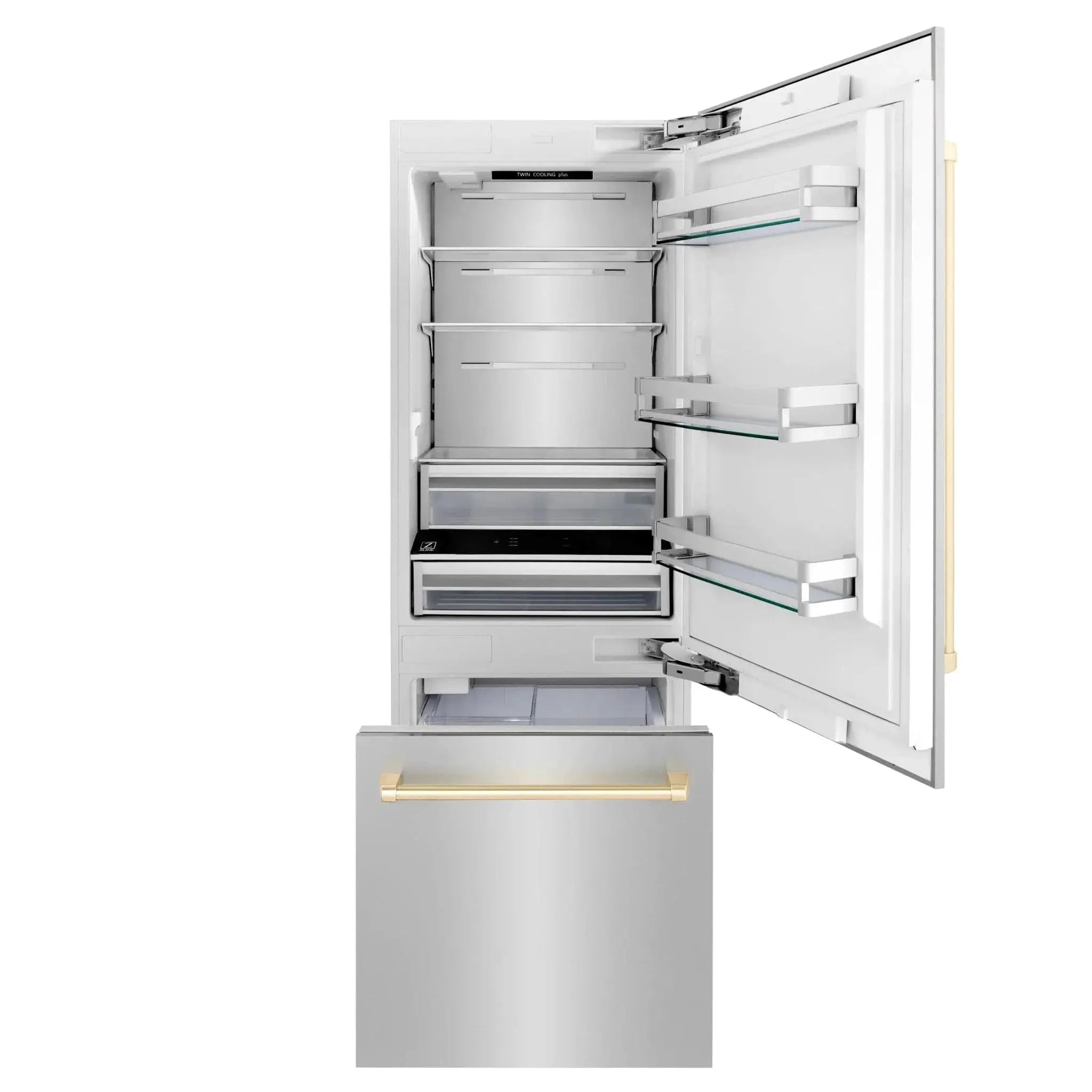 ZLINE 30” Autograph 16.1 cu. ft. 2-Door Bottom Freezer Fridge Water/Ice Dispenser Stainless Steel Gold Accents RBIVZ-304-30-G by Farmhouse Kitchen and Bath