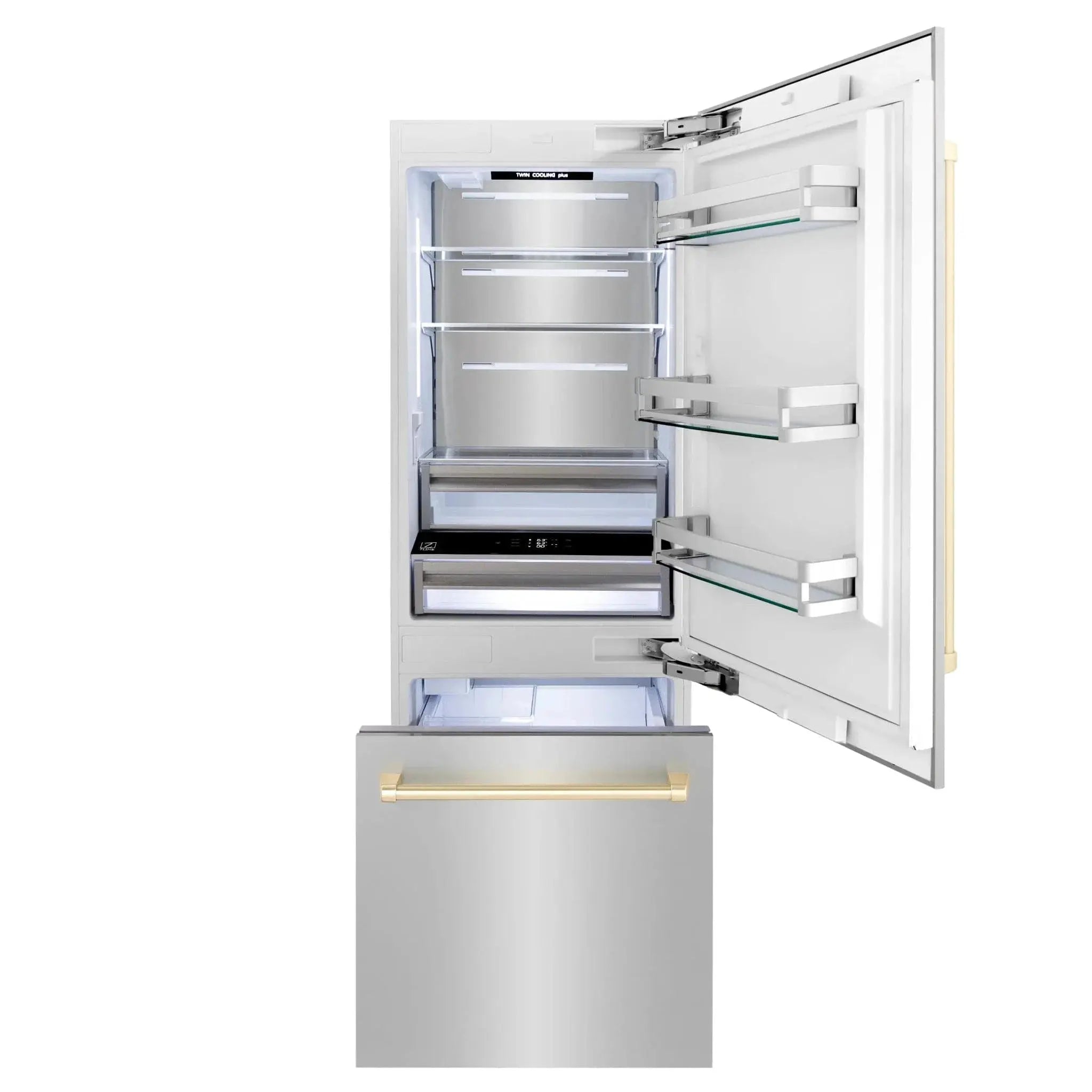ZLINE 30” Autograph 16.1 cu. ft. 2-Door Bottom Freezer Fridge Water/Ice Dispenser Stainless Steel Gold Accents RBIVZ-304-30-G by Farmhouse Kitchen and Bath