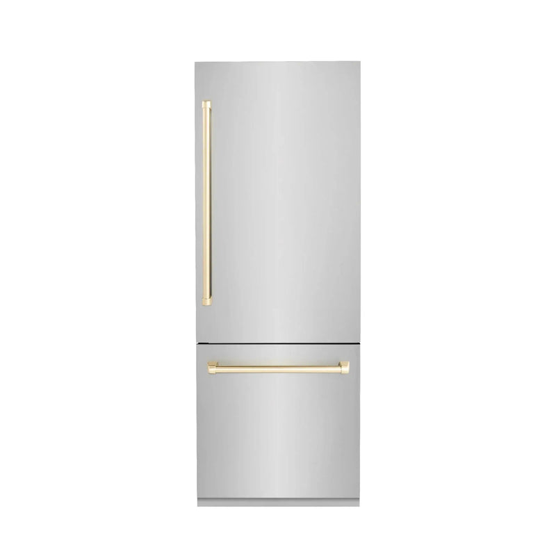 ZLINE 30” Autograph 16.1 cu. ft. 2-Door Bottom Freezer Fridge Water/Ice Dispenser Stainless Steel Gold Accents RBIVZ-304-30-G by Farmhouse Kitchen and Bath