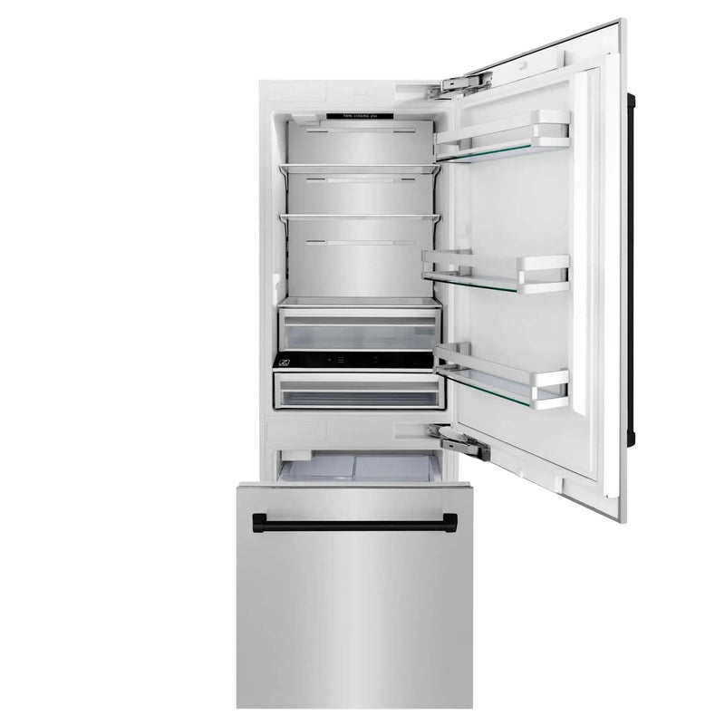ZLINE 30" Autograph 16.1 cu. ft. 2-Door Bottom Freezer Fridge Water/Ice Dispenser Stainless Steel Matte Black Accents RBIVZ-304-30-MB by Farmhouse Kitchen and Bath